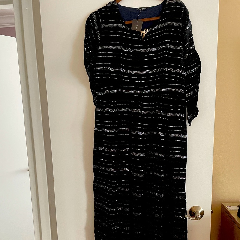 Zara maxi dress with silver shimmer lines